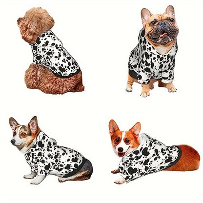 Dog Hoodie Dalmatian Print Pullover Sweatshirt – Soft Polyester Hooded Pet Costume for Small Medium Large Dogs, Autumn Winter Halloween Outfit, Elastic Ribbed Cuffs, Machine Washable