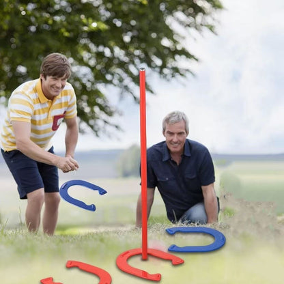 Horseshoes Game Set Heavy Duty – 4 Forged Steel Horse Shoes & 2 Stakes, 1.2lb Each, Red & Blue – Outdoor Lawn Game for Adults & Family, Backyard, Beach & Party