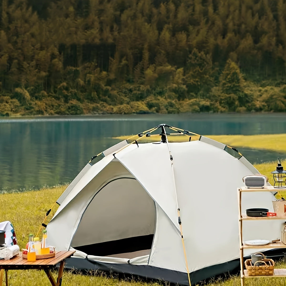 Waterproof Pop Up Camping Tent with Double Doors - Cloud Gray Automatic Instant Setup Shelter for Beach, Hiking, Camping, RV & Travel, Portable Foldable Sunshade Tent with Optional Mesh Windows, 2 Sizes Available