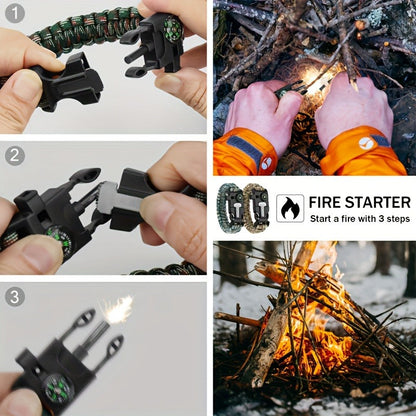 Paracord Survival Bracelet 2-Pack – 5-in-1 Tactical Emergency Bracelet with Fire Starter, Compass, Loud Whistle & Scraper, Outdoor Gear for Hiking, Camping, Fishing, Hunting & Survival Kit