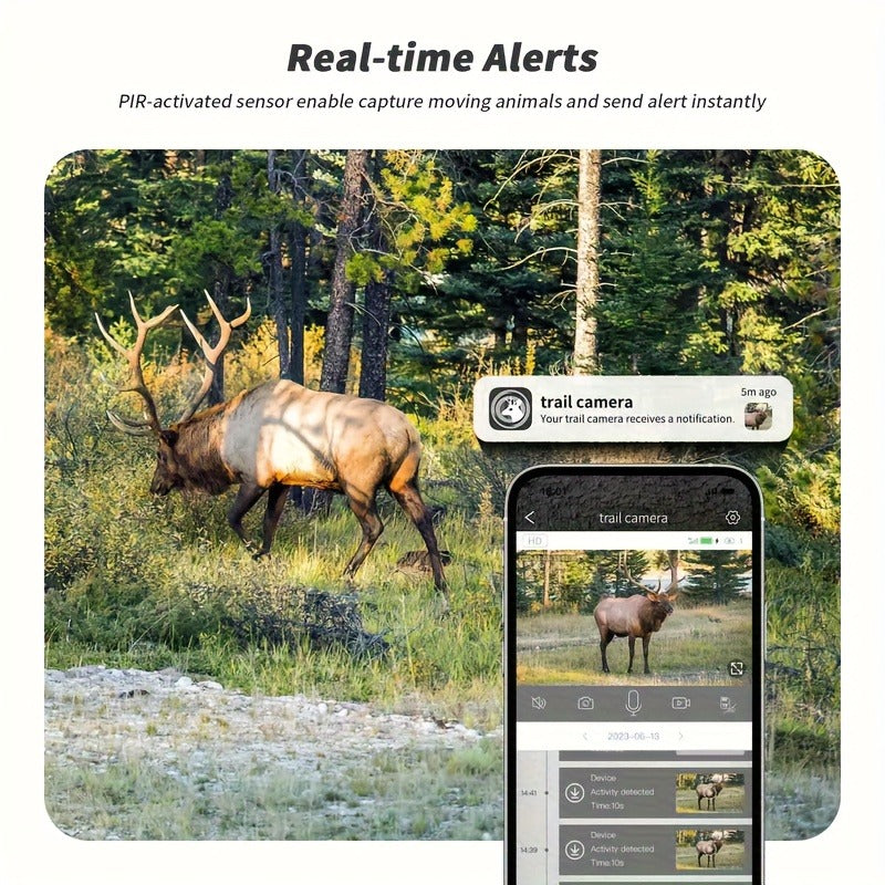 4G LTE Solar Trail Camera – 2K 1440p, No-Glow Night Vision 75ft, 0.2s Trigger, Built-in SIM, Remote Viewing, Wildlife Hunting Camera
