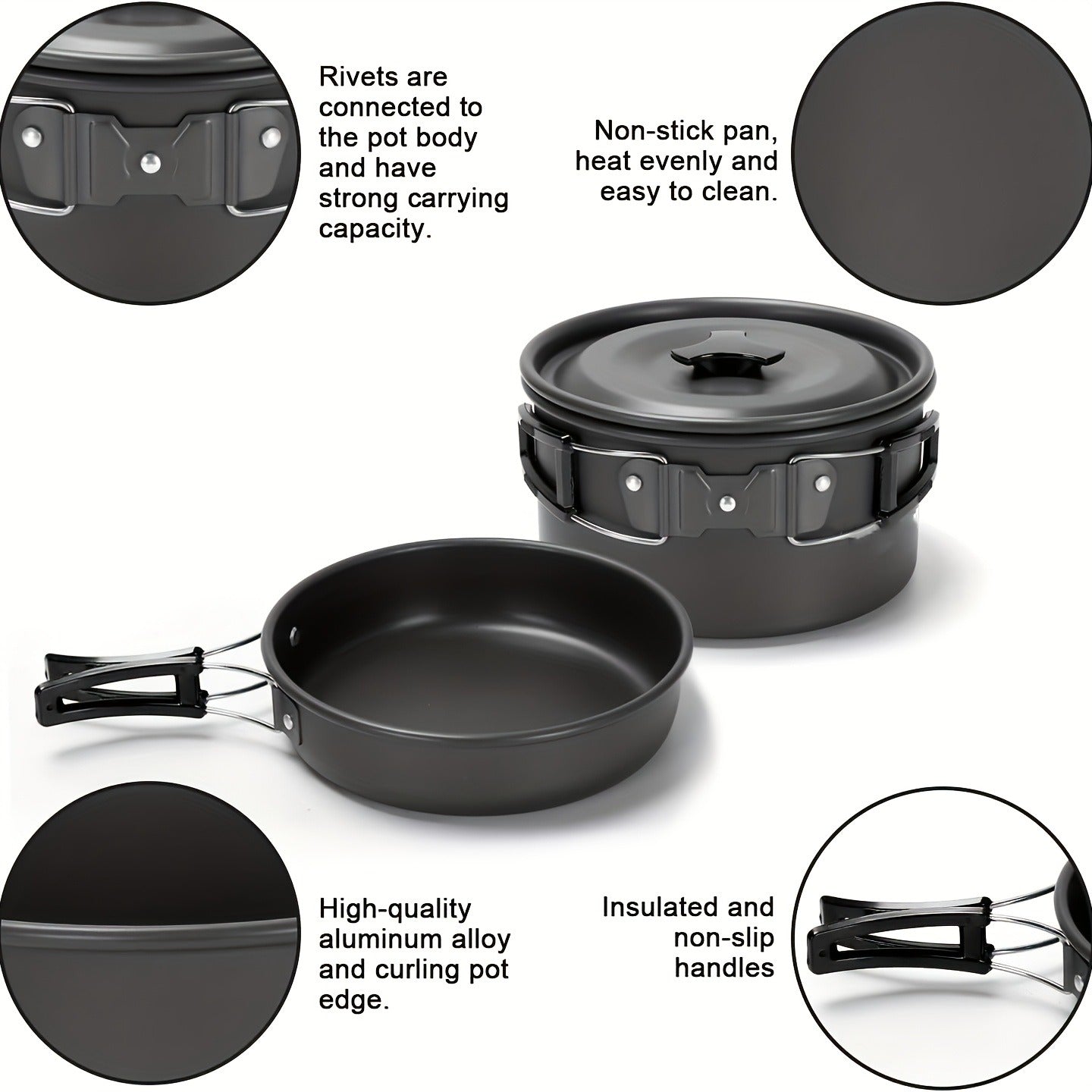 15-Piece Camping Cookware Set with Non-Stick Aluminum Alloy Pots & Pans – Portable Outdoor Cooking Kit with Kettle, Frying Pan, Cooking Pot, Plates, Cups, Folding Cutlery & Storage Bags – Perfect Father's Day Gift