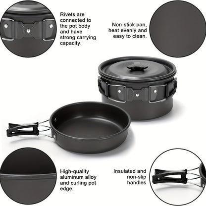 15-Piece Camping Cookware Set with Non-Stick Aluminum Alloy Pots & Pans – Portable Outdoor Cooking Kit with Kettle, Frying Pan, Cooking Pot, Plates, Cups, Folding Cutlery & Storage Bags – Perfect Father's Day Gift