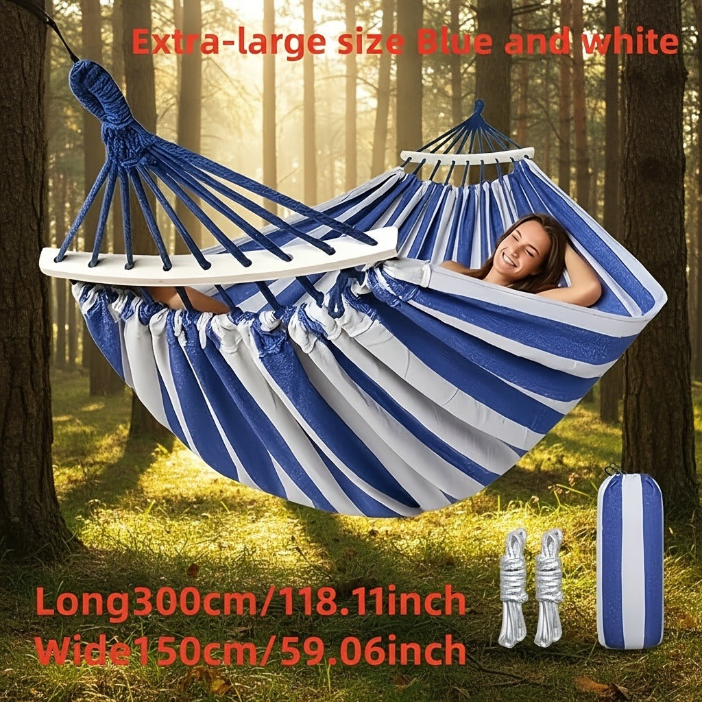 Outdoor Woven Hammock with Wooden Spreader Bar – Thickened Nylon Rope, Single or Double Size – Hanging Chair Swing Bed for Garden, Courtyard, Park & Balcony (No Frame Included)