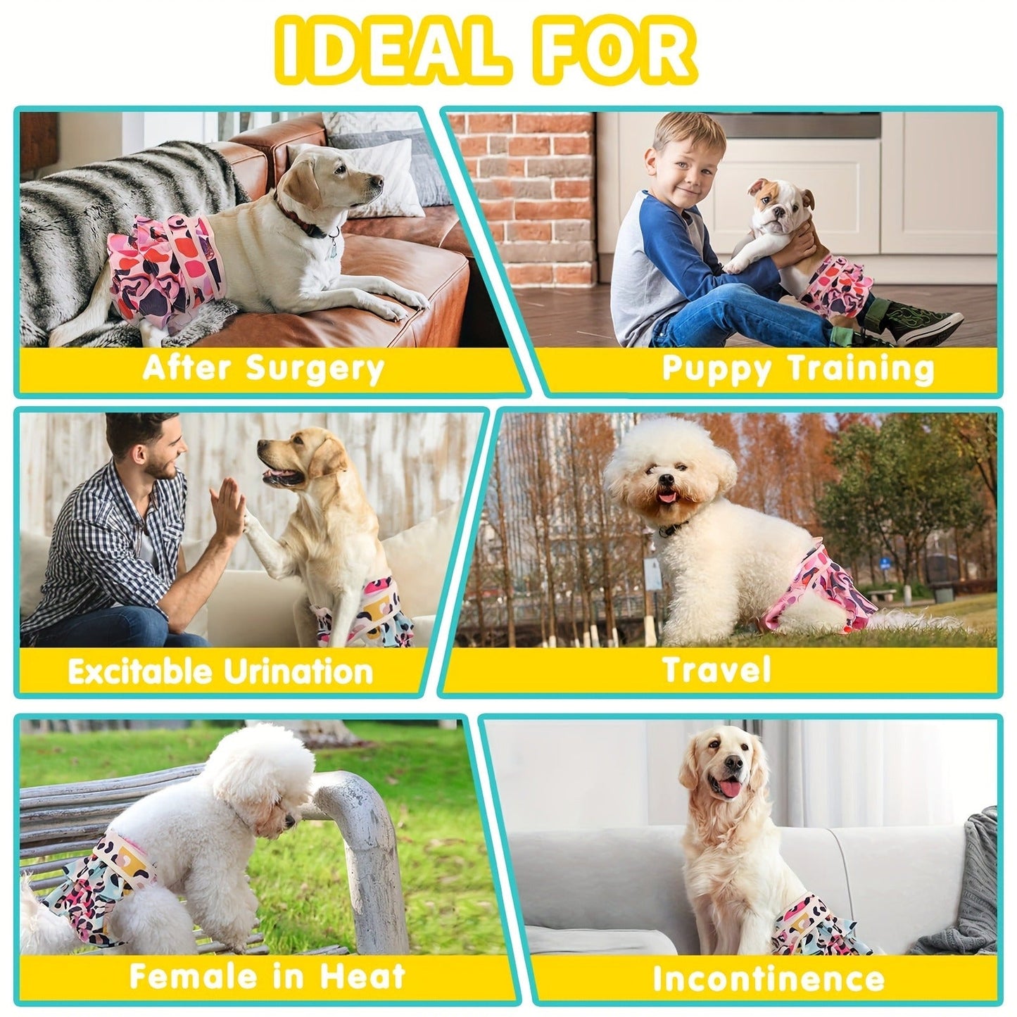 Washable Female Dog Diapers 3 Pack - Reusable Highly Absorbent Dog Period Panties for Heat Incontinence Puppy Training, XS S M L, Multiple Prints