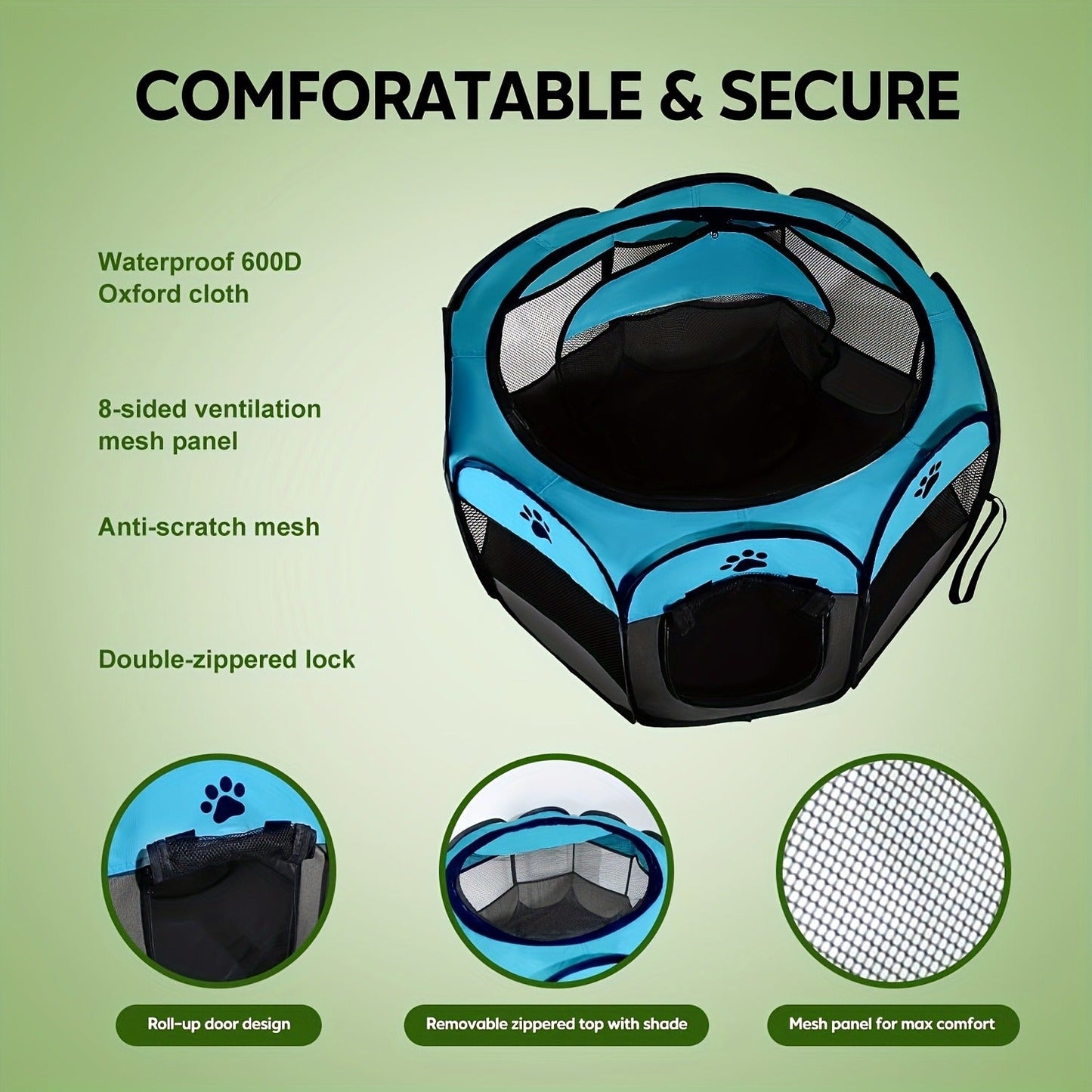 Foldable Octagonal Pet Tent & Playpen – Oxford Cloth Scratch-Resistant Dog Cage & Cat Kennel for Indoor & Outdoor Use, Portable Pet Fence for Puppies & Cats, Travel & Camping, M/L/XL