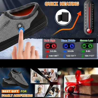 Heated Slippers for Men & Women with 5000mAh Battery - Electric Foot Warmer Shoes, Carbon Fiber Heating, 3 Heat Settings, 6-8 Hour Battery Life, Indoor Outdoor Plush House Slippers, M & L