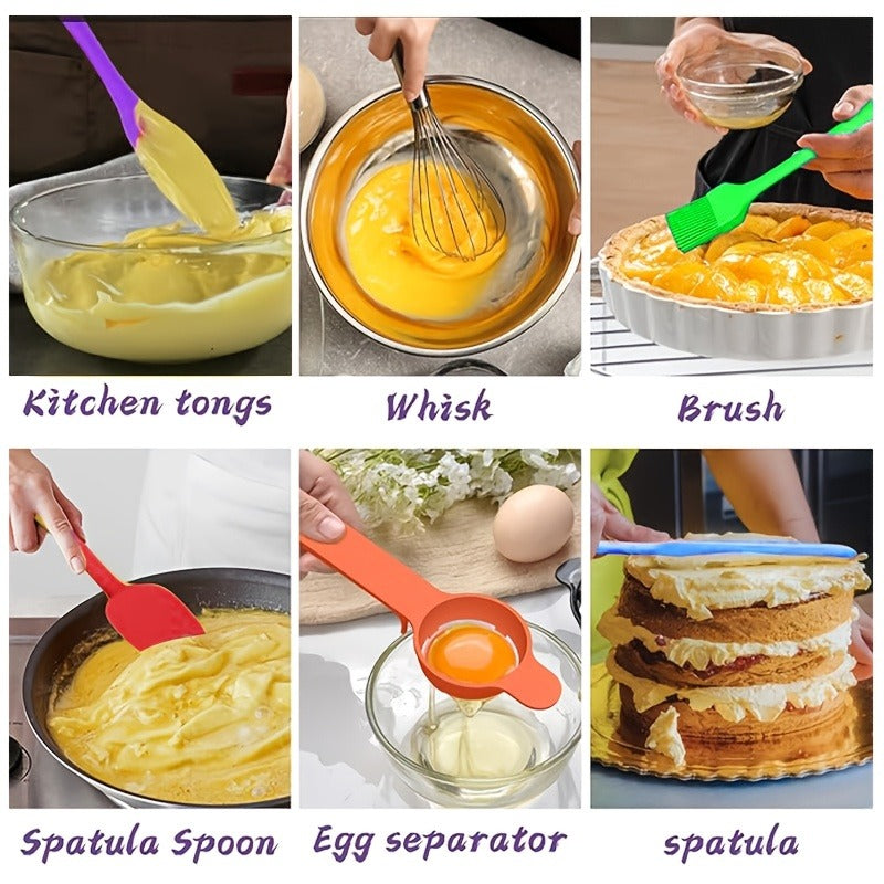 Stainless Steel Mixing Bowls Set with Airtight Lids 7 Piece, Stackable Nesting Bowls with Measuring Spoons Whisk Spatula Tongs Basting Brush, Dishwasher Safe Kitchen Bowls for Cooking Baking Camping Travel