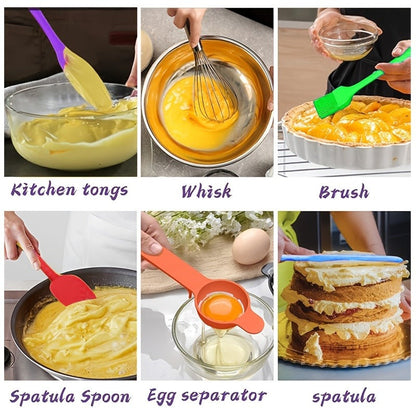 Stainless Steel Mixing Bowls Set with Airtight Lids 7 Piece, Stackable Nesting Bowls with Measuring Spoons Whisk Spatula Tongs Basting Brush, Dishwasher Safe Kitchen Bowls for Cooking Baking Camping Travel