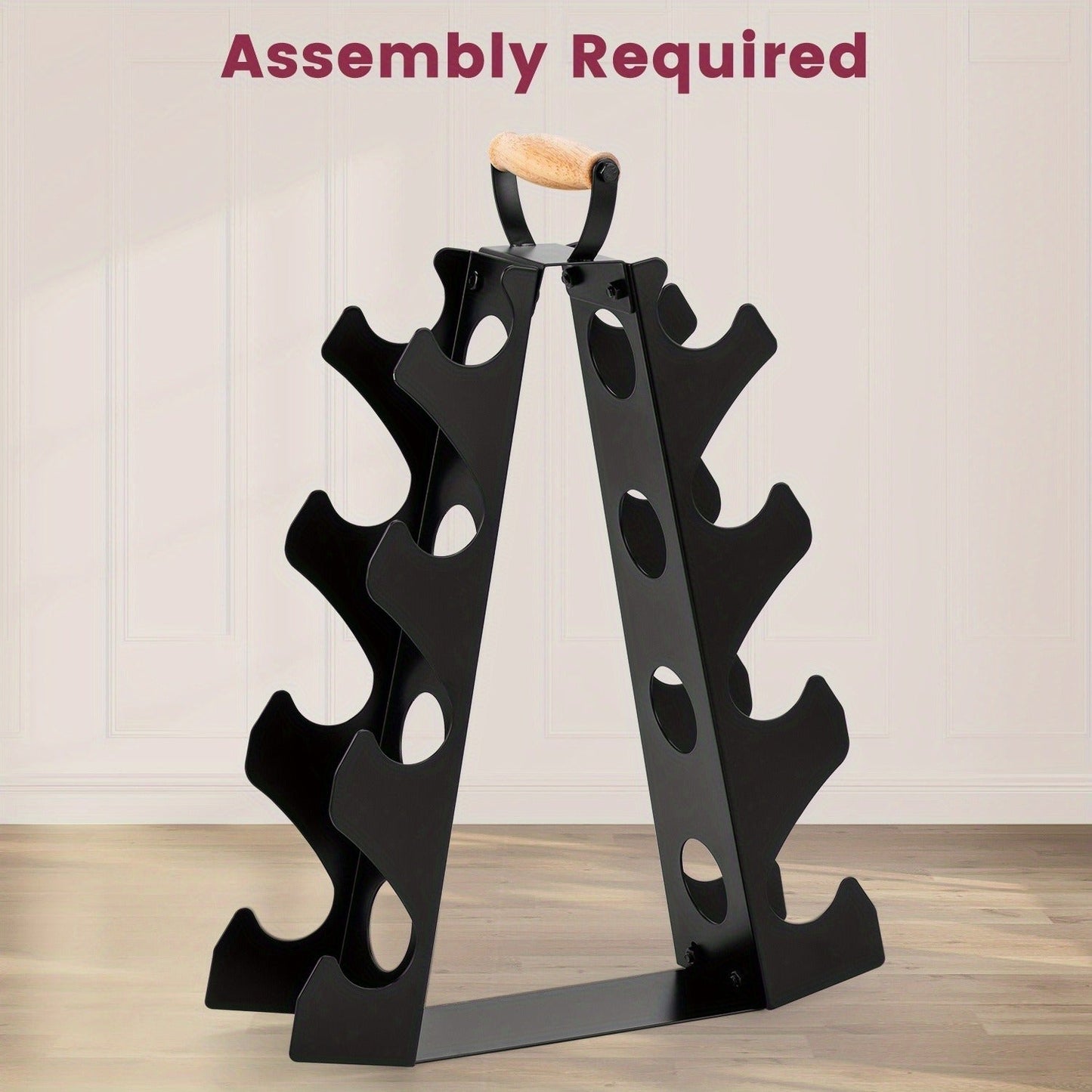 Weight Rack Stand 4-Tier A-Frame with Wooden Handle – Space-Saving Dumbbell Storage for Home Gym, Holds 5–15LB Hex & Rubber Dumbbells, Easy Assembly