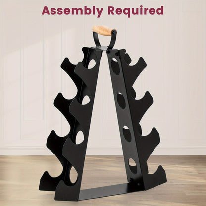 Weight Rack Stand 4-Tier A-Frame with Wooden Handle – Space-Saving Dumbbell Storage for Home Gym, Holds 5–15LB Hex & Rubber Dumbbells, Easy Assembly