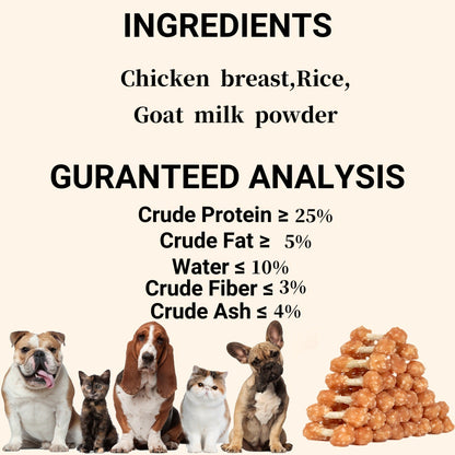 Chicken Dog Training Treats Dumbbell Shape – Natural High Protein Reward Snacks for Small Medium Large Dogs, Rice & Chicken Flavor, Long-Lasting Chew