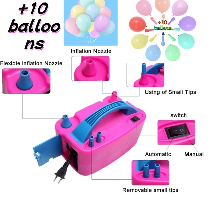 Electric Balloon Pump Double Nozzle 600W – Portable Fast Balloon Blower Inflator for Party Decoration, Birthday, Wedding & Events, 110V-120V, Multiple Colors with Optional Balloon Kit (Green, Rose Red, Pink, Blue, Orange)