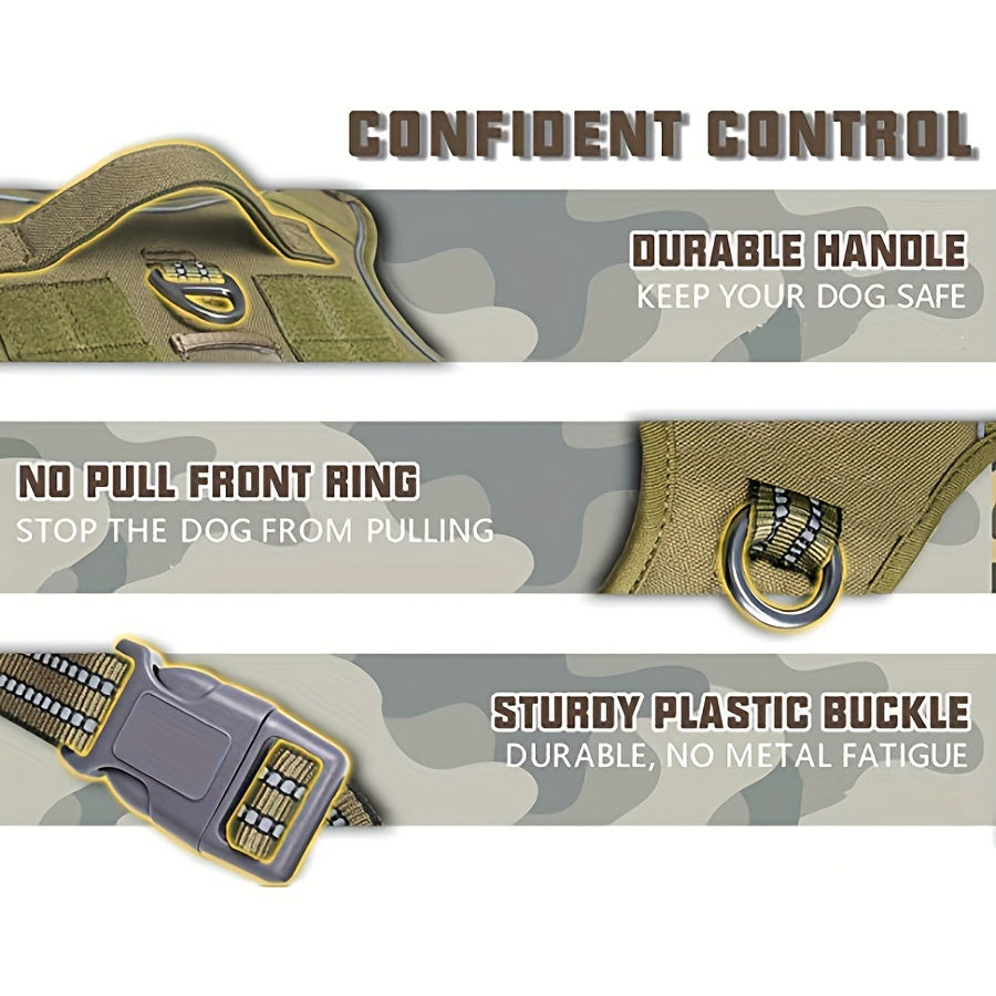 No-Pull Dog Harness Military Style Reflective Vest with Control Handle – Tactical Dog Harness for Training & Service Dogs, S/M/L/XL, Black, Dark Violet, Khaki, Grey, Yellowish-Brown