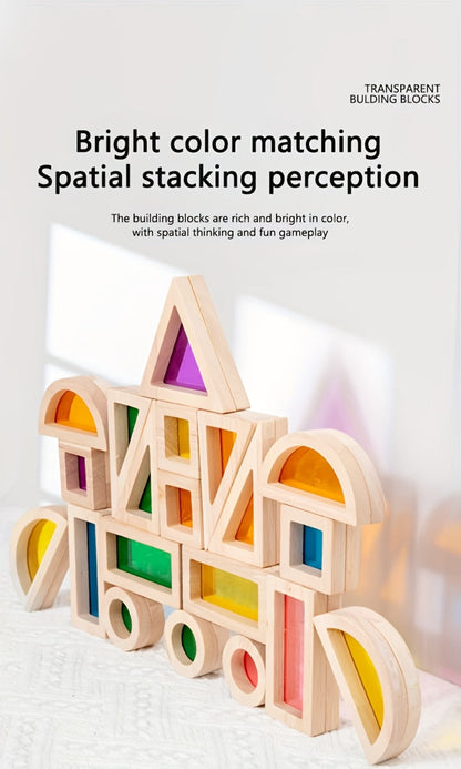 Translucent Acrylic Building Blocks for Kids – Colorful Geometric Construction Toy Set, Sensory Light Table Play, STEM Educational Toy for Toddlers, Birthday Holiday Gift for Boys & Girls Ages 3+