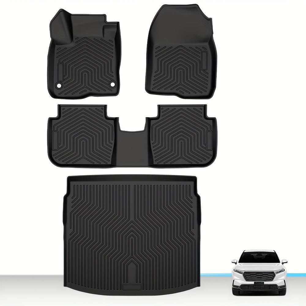 4pcs TPE Floor Mats Cargo Liners For Honda For CRV 2023 -2025, Include Hybrid, All Weather Full Cover Protection Floor Liners Accessories, Black