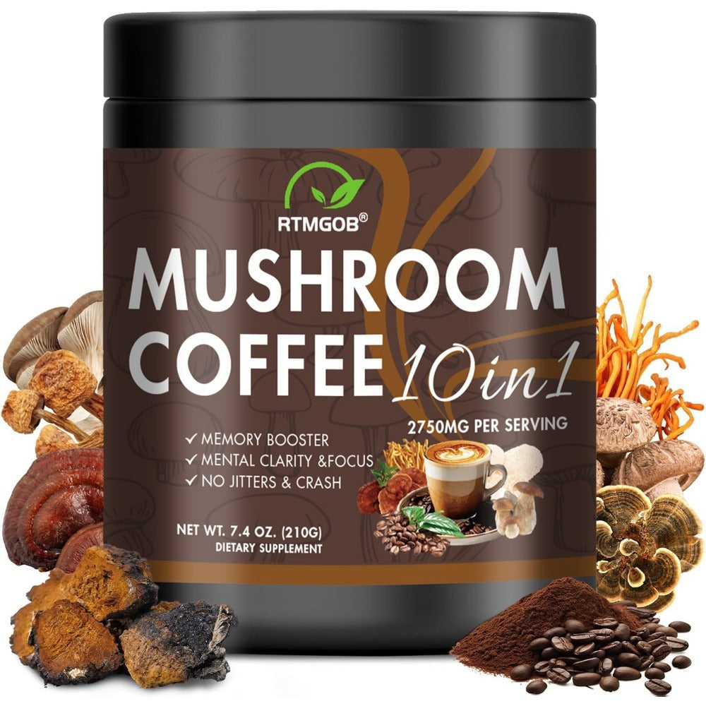 Mushroom Coffee Blend Powder 210g – Instant Coffee with Lion's Mane, Reishi, Cordyceps, Chaga & Chanterelle | 5-Mushroom Functional Coffee for Focus, Energy & Immune Support | Great Wellness Gift