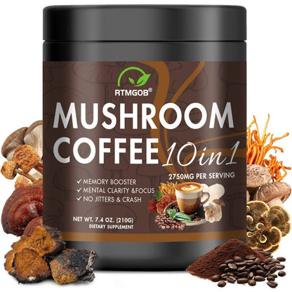 Mushroom Coffee Blend Powder 210g – Instant Coffee with Lion's Mane, Reishi, Cordyceps, Chaga & Chanterelle | 5-Mushroom Functional Coffee for Focus, Energy & Immune Support | Great Wellness Gift