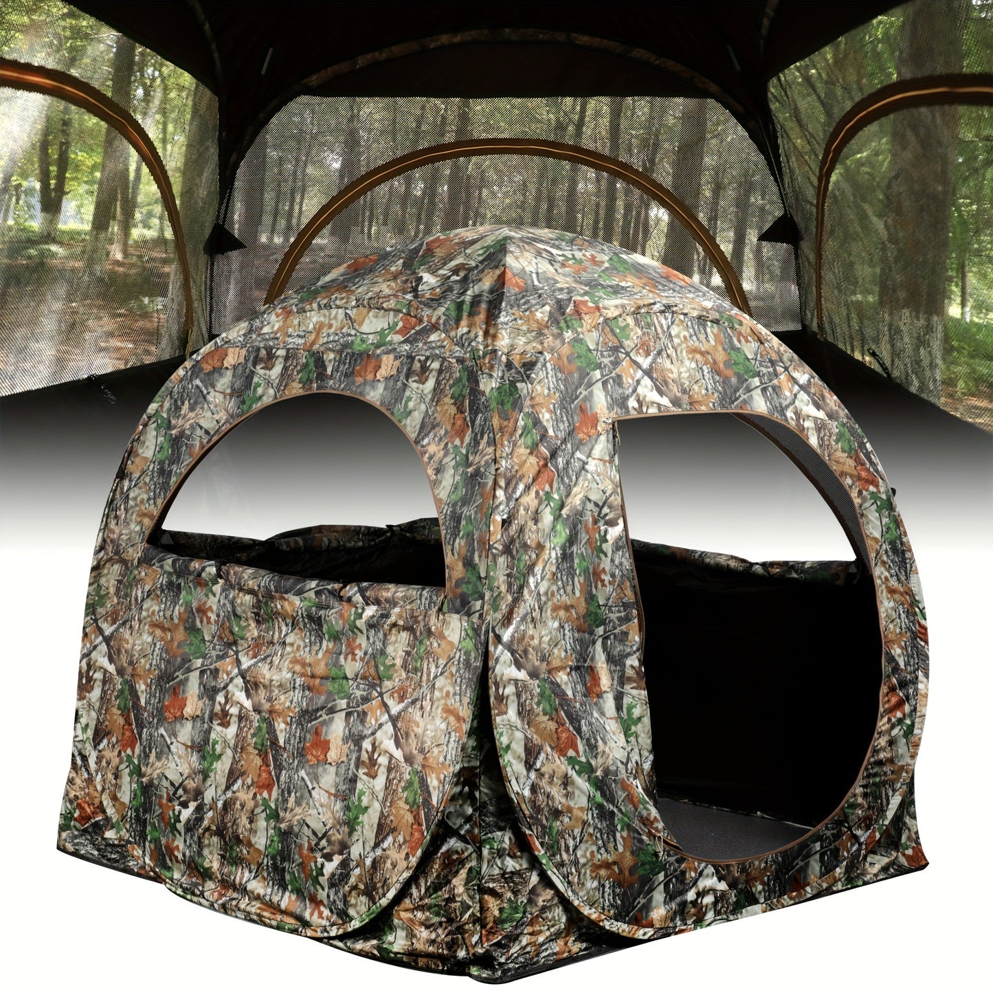 Pop-Up Hunting Blind 270 Degree See-Through for 2-3 Person, Camouflage Ground Blind with Carrying Case for Deer Turkey Hunting, Quick Setup Polyester Hunting Shelter Tree Trunk Fallen Leaves Camo