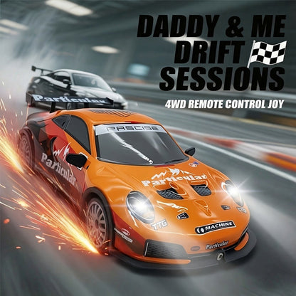 Alloy RC Drift Car 1:24 Scale 4WD 28KM/H with Drift Tires LED Lights Barricades & 2 Batteries – BSJ Crash-Resistant Remote Control Racing Car for Boys Girls Ages 6+ Birthday Christmas Gift Black Yellow