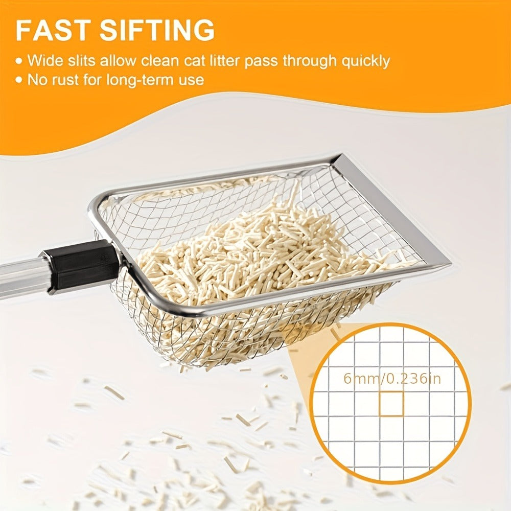 Stainless Steel Beach Sand Sifter with Retractable Telescopic Handle – Portable Sand Sieve for Treasure Hunting, Shell & Conch Collecting | Beach Tool for Kids & Adults, Doubles as Cat Litter Scoop