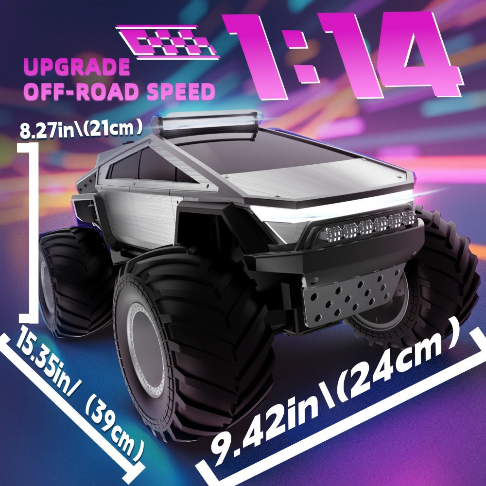 RC Monster Truck Toy 1:14 & 1:18 Scale 2.4GHz 4WD All-Terrain Off-Road Vehicle with LED Lights, Water Spray Effect, Realistic Engine Sound, Metal Body, Big Wheels – Kids Gift
