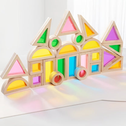 Translucent Acrylic Building Blocks for Kids – Colorful Geometric Construction Toy Set, Sensory Light Table Play, STEM Educational Toy for Toddlers, Birthday Holiday Gift for Boys & Girls Ages 3+