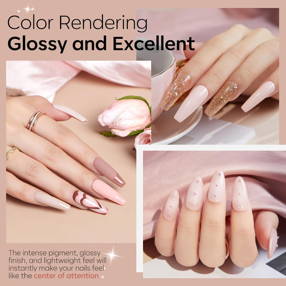 11-Piece Nude Skin Tone Dip Powder Kit with Golden Glitter — 4 Colors Complete Dipping Set Base Coat Activator Top Coat No Lamp French Nail Art Beginner Gift for Women