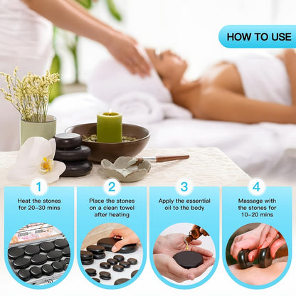 Basalt Hot Stone Massage Kit 10 Pcs with Heater Temperature Control Professional Spa Stones Set for Full Body Back Neck Legs Muscle Relief Therapy at Home or Salon