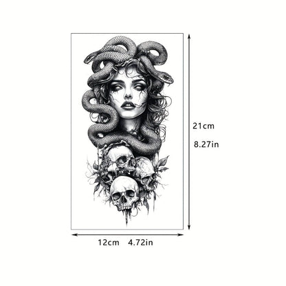 Half Sleeve Temporary Tattoos 24 Pack Realistic 3D Waterproof Lion Eagle Skull Greek God Gothic Forearm Body Stickers Long Lasting for Men Women Adults Halloween Festival