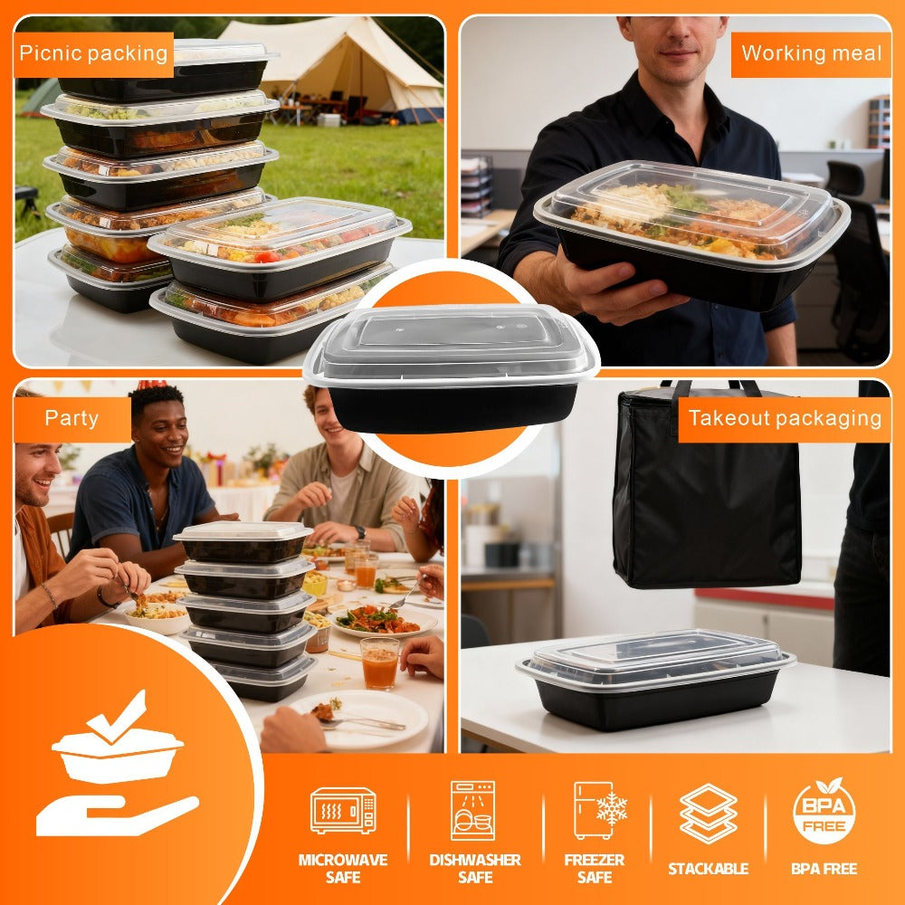 Meal Prep Containers with Lids 50 Pack BPA Free – 32oz & 38oz Stackable Disposable Plastic Food Storage Containers, Microwave Dishwasher Freezer Safe | Restaurant, Catering, Home Kitchen & Lunch Boxes