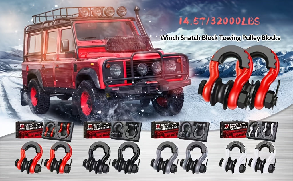 Upgraded Snatch Block, 3/ 4" D Ring Shackle (2 Pack) 32, 000lb Break Strength with Towing Pulley, Heavy Duty Offroad Recovery Accessory for Truck, Tractor, ATV & UTV Carbon Steel And Alloy Steel Materials