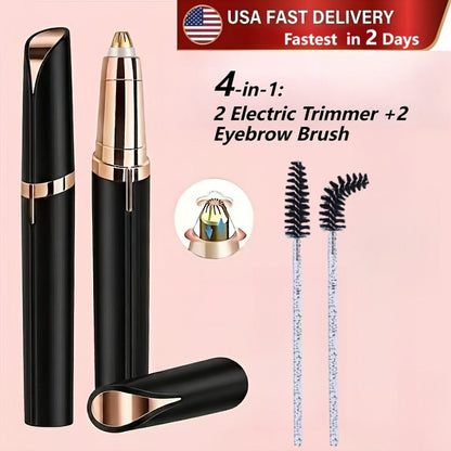 Electric Eyebrow Trimmer for Women 2 Pack, USB Rechargeable Painless Precision Eyebrow Razor Pen, Portable Hair Remover for Face Lip Leg Armpit – Pink White Colorful