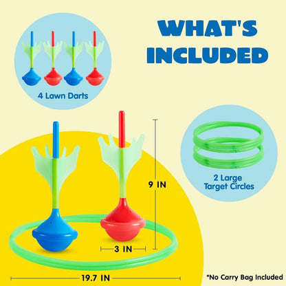 Lawn Darts Game Set Glow in the Dark – 6 Piece Soft Tip Rubber Dart Set with 2 Target Rings for Kids & Adults, Outdoor Yard Camping Family Fun, Christmas Birthday Gift for Boys & Girls