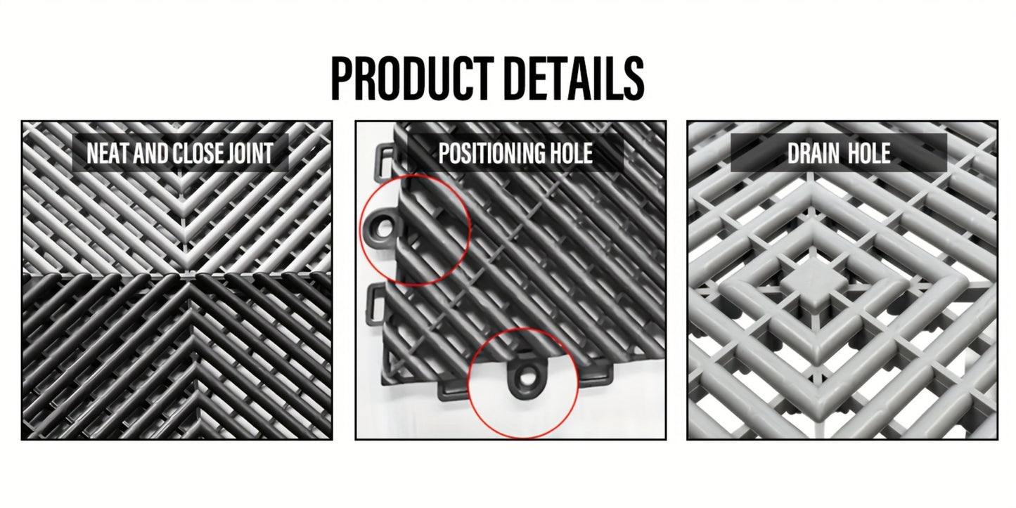 Interlocking Garage Floor Tiles 20-Pack - 16"x16" Drainage Floor Mat, Non-Slip PP Tiles for Garage, Car Wash, Basement & Pool | 41.3 Sq Ft Coverage