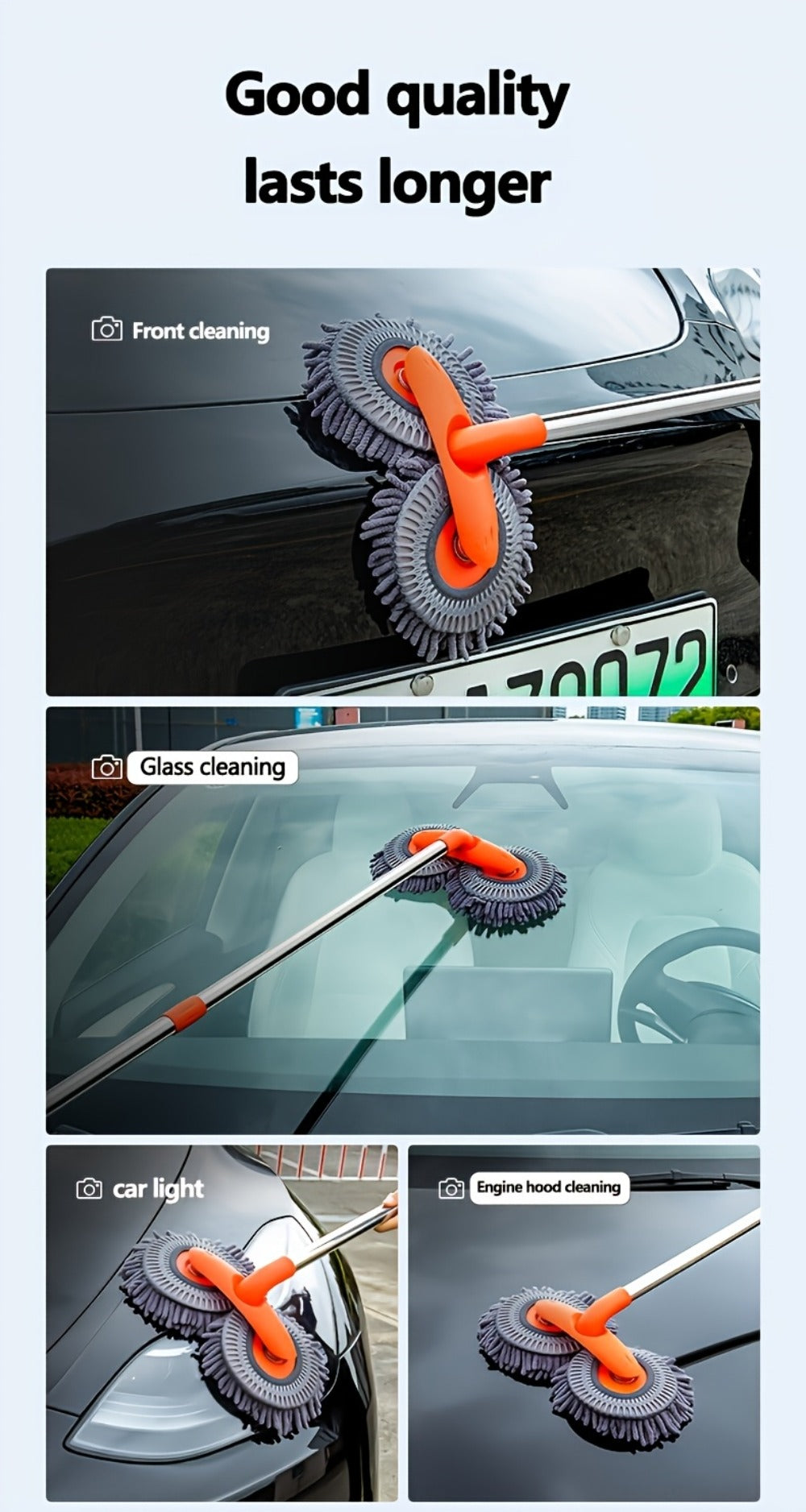 Car Wash Mop with Adjustable Handle – Microfiber Cleaning Brush for Cars & Trucks, Scratch-Free Detailing Tool