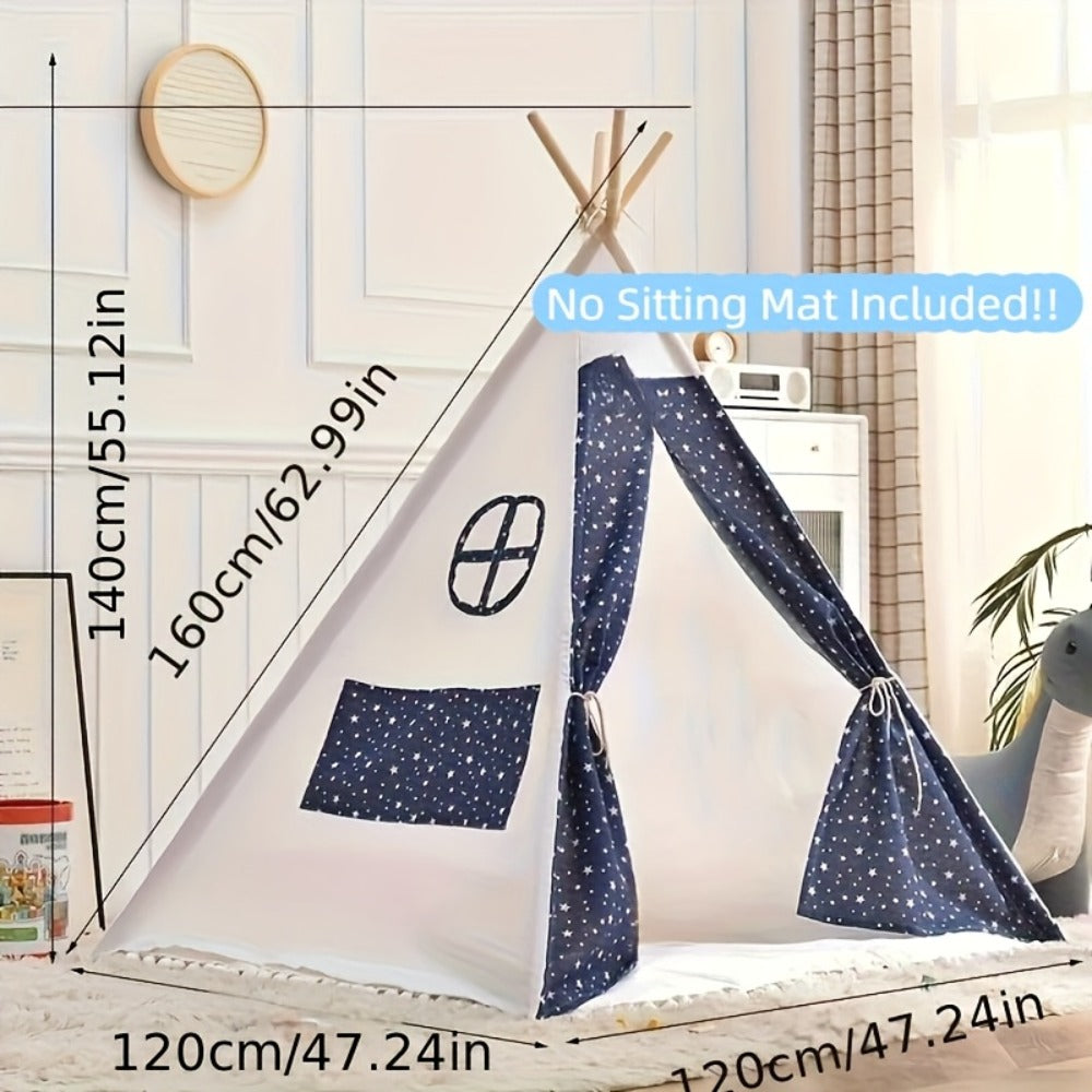 Kids Teepee Tent Indoor Outdoor Play Tent – Nordic Conical Princess Playhouse, Washable Kids Play Tent for Toddlers & Children | White, Blue, Pink, Star | Birthday Christmas Gift