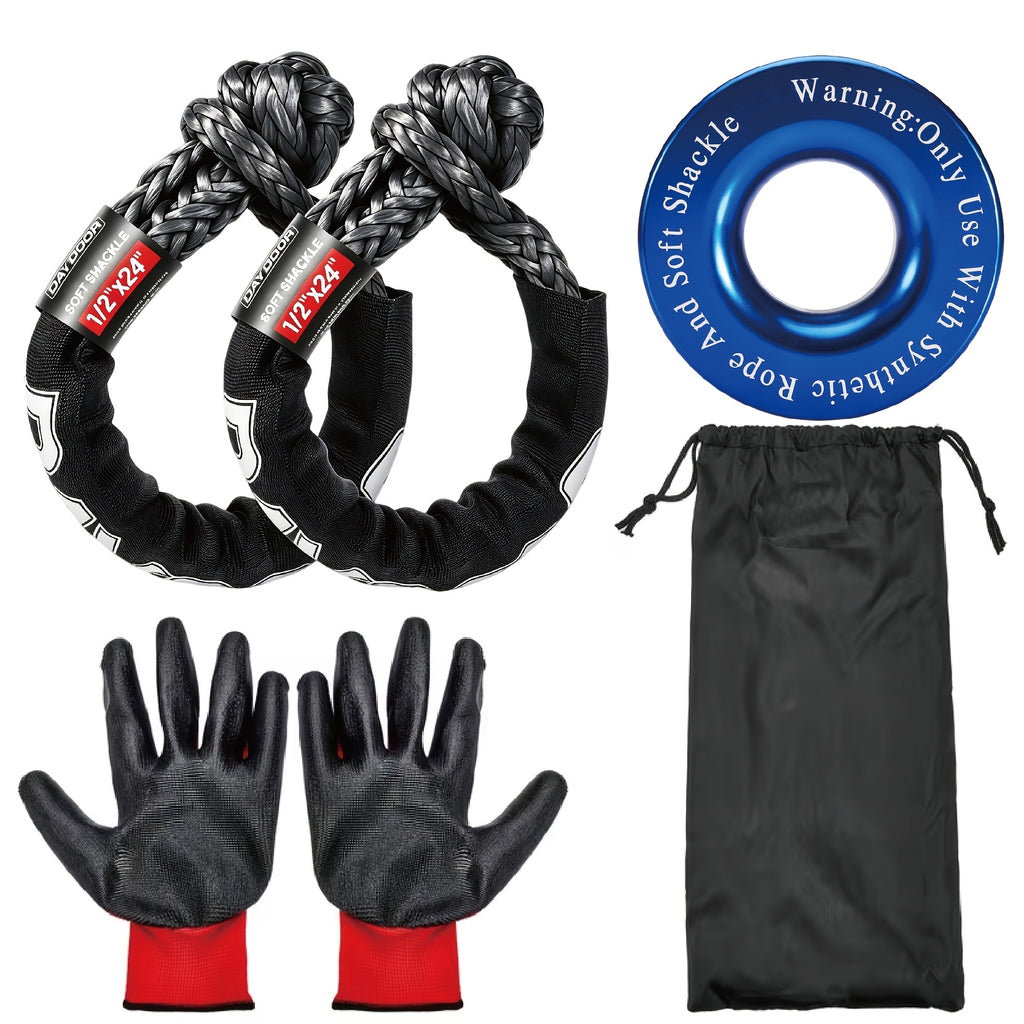 3-Pack Recovery Ring And Soft Shackle (1/2 Inch X 22 Inch) Kit for Synthetic Winch Rope for ATV UTV SUV Truck Off-Road Vehicle Recovery