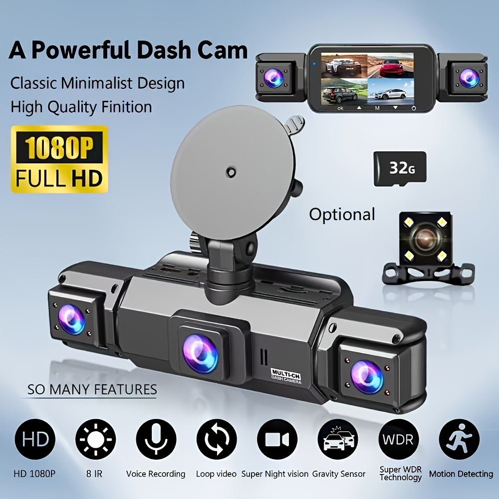 360 ° 3/4-channel 1080P High-definition Ultimate Safety Driving Recorder Set, Dash Camera for Cars, Night Vision, Loop Recording - Car, 24/7 Recording Parking Mode Monitor, WDR, G-Sensor, Optional 32GB Card