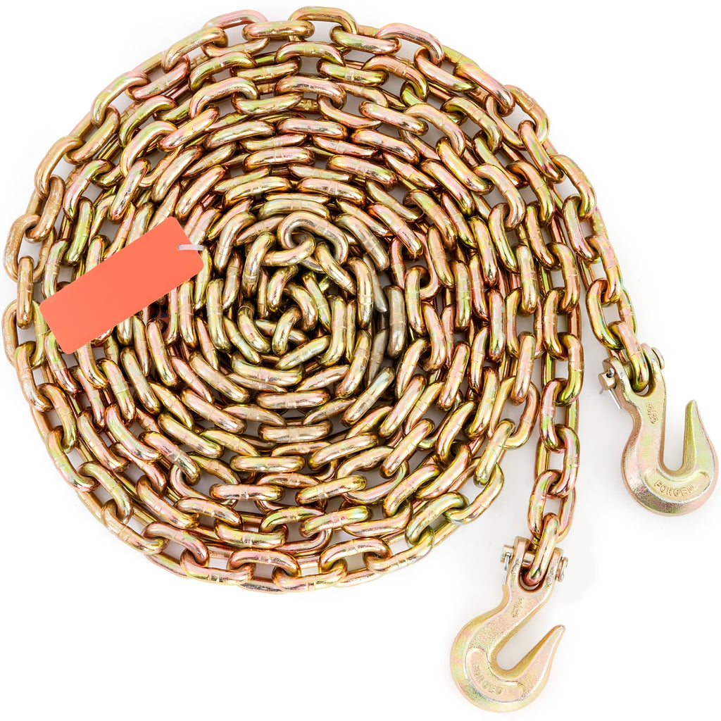 Happybuy Transport Binder Chain, 7100 Lbs Working Load Limit, 3/8'' X 20' G80 Tow Chain Tie Down With Grab Hooks, DOT, Galvanized Manganese Steel For Dock, Factory, And Construction Sites