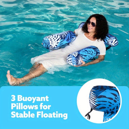 Inflatable Pool Float Chair for Adults – Leaf Design Floating Lounger with Mesh Sling Seat & Soft Fabric Cover, 1 or 2 Pack, Pool Beach Lake Summer Water Toy