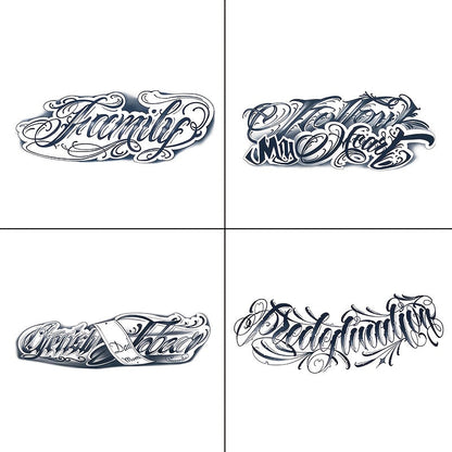 Herbal Semi Permanent Tattoo Stickers 4 Sheets English Letter Word Designs Lasts 7-15 Days Waterproof Sweat Resistant Realistic Fake Temporary Tattoos for Women Men Teens Body Art