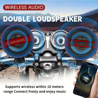 Motorcycle Bluetooth Stereo Speaker System with Built-In Amplifier – 3" Handlebar Mount Speakers, MP3 & USB, 12V, 20W×2 for ATV, Dirt Bike & Cruiser, Waterproof Radio Antenna, Black / Silver