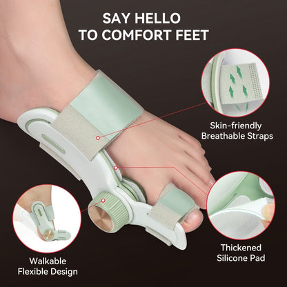 Bunion Corrector Splint with Double Correction – Stepless Adjustable Knob, 3-Angle Fixing Plate, Fits Left & Right Foot for Men & Women