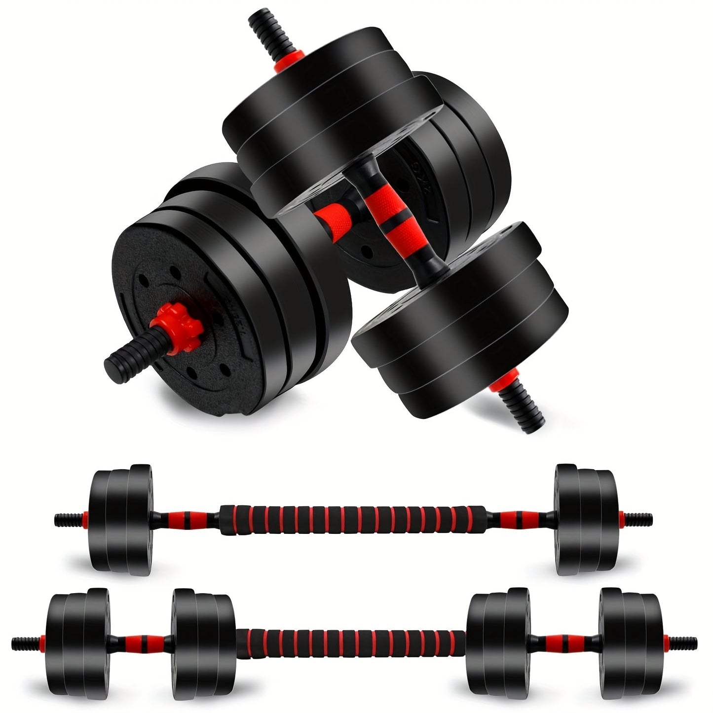 Adjustable Dumbbell Set 44lb | Men Women Free Weight Barbell with Thick Connecting Bumper Plates | Home Gym Strength Training Equipment Combo for Fitness Workout Black