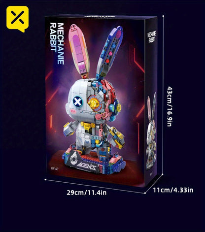 Punk Mechanical Rabbit Building Block Set 1377pcs – Pink Steampunk Style Brick Model Kit, Mid-Scale ABS DIY Assembly Display Toy, Unique Halloween Christmas Birthday Gift for Teens & Adults