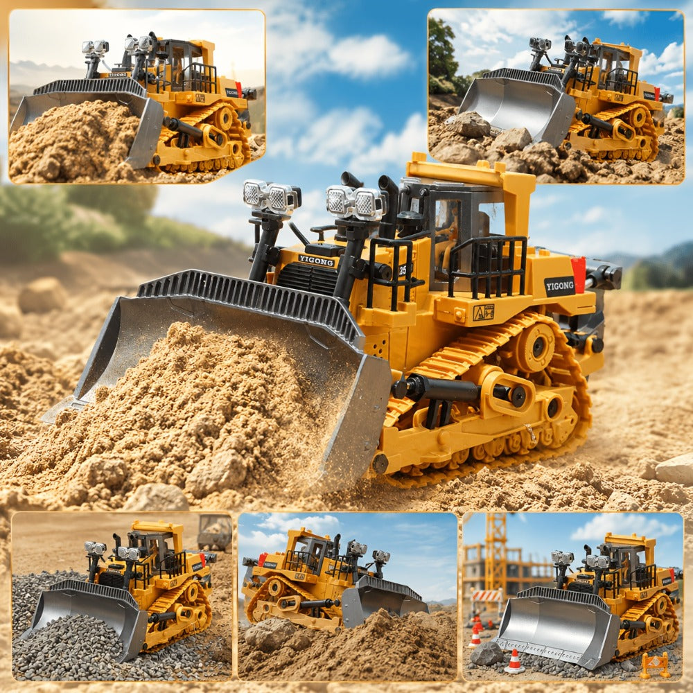 RC Bulldozer 9-Channel 2.4GHz Remote Control – Multifunctional Engineering Vehicle Toy with Alloy Metal Cover | Indoor Outdoor RC Construction Toy, Birthday & Christmas Gift for Boys Ages 6+