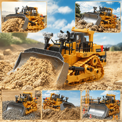 RC Bulldozer 9-Channel 2.4GHz Remote Control – Multifunctional Engineering Vehicle Toy with Alloy Metal Cover | Indoor Outdoor RC Construction Toy, Birthday & Christmas Gift for Boys Ages 6+