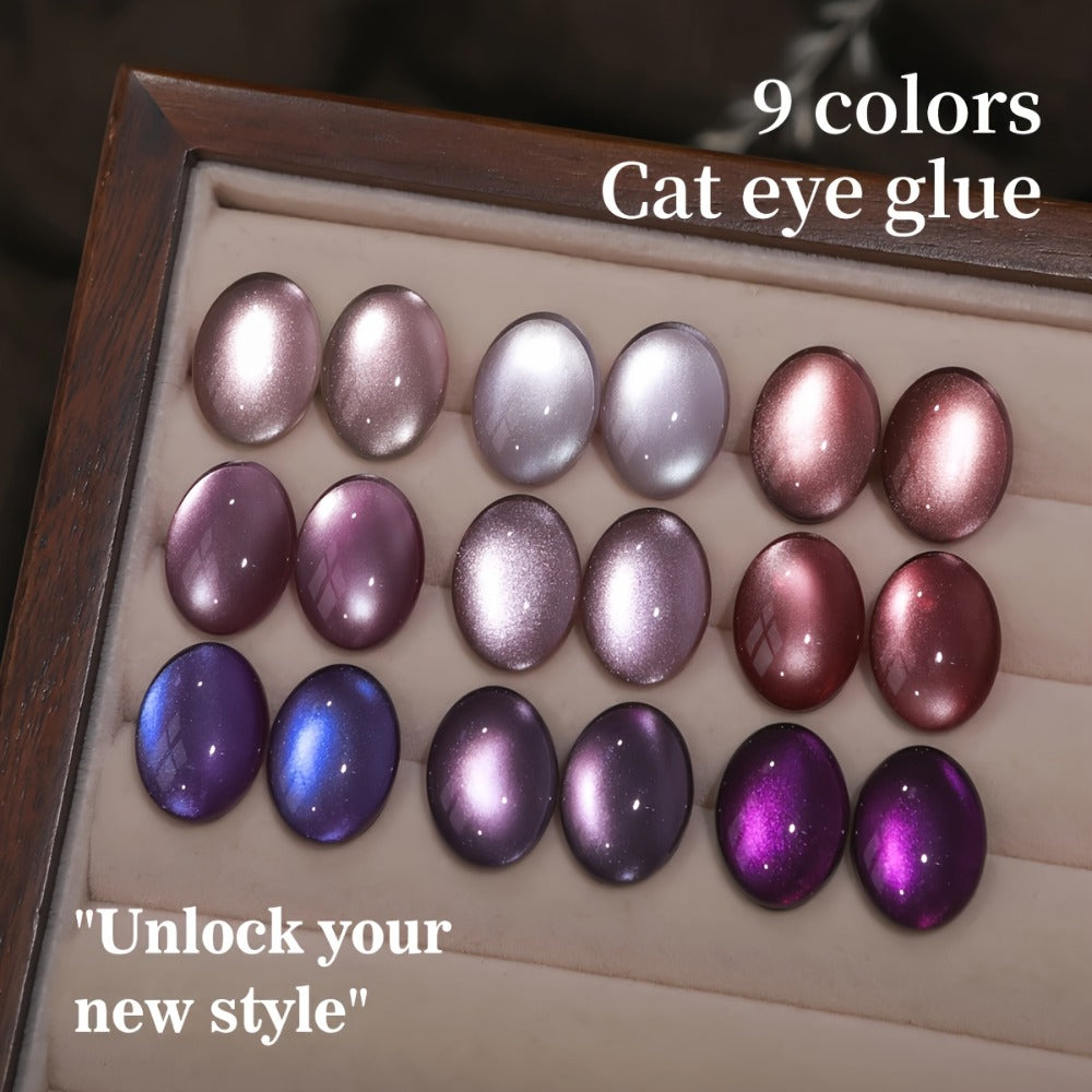 Purple Cat Eye Magnetic Gel Polish Set 9 Colors UV LED Soak Off | 3D Light-Shifting Effect 0.51oz Each Long Lasting Chip-Free | Salon & Home DIY Nail Art Manicure Kit for Women Beginners