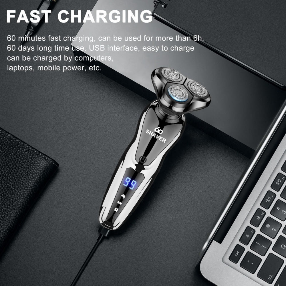 Men's Electric Shaver 3D Floating Head with LED Display - Rechargeable Washable Cordless Rotary Shaver for Home & Travel, Close Smooth Shave, Great Gift for Men, Boyfriend & Valentine's Day, 2-Pack